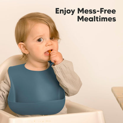 2-Pack Silicone Bibs for Babies, Toddlers Girl, Boy (Slate)