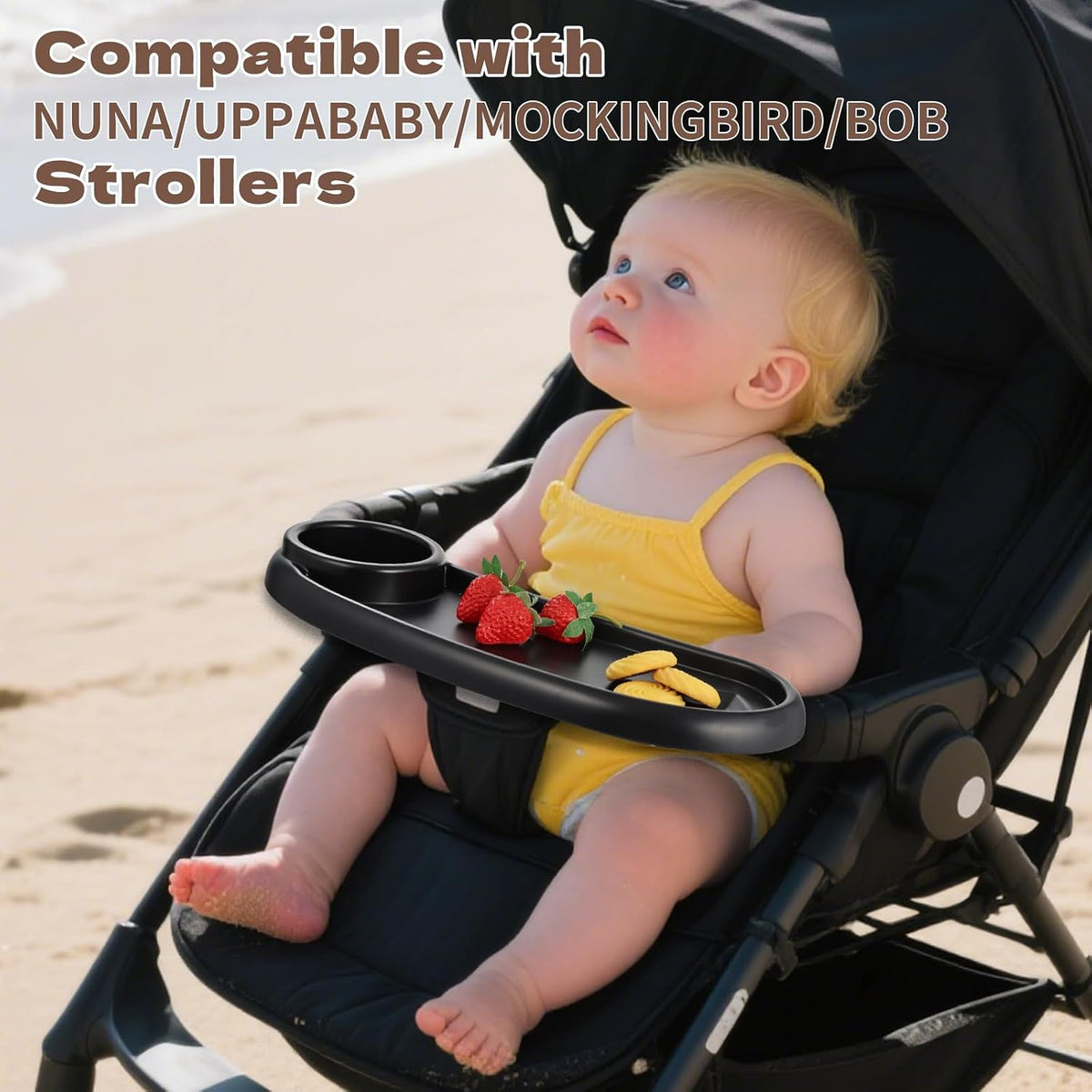 Snack Tray Compatible with Nuna, Universal Stroller Snack Tray with Cup Holder and Phone Holder, Essential Stroller Accessories for Family Travel Snacking