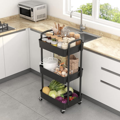 Sywhitta 3-Tier Plastic Rolling Utility Cart with Wheels for Storage,White