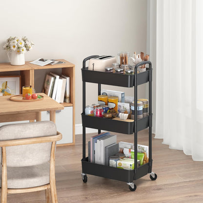Sywhitta 3-Tier Plastic Rolling Utility Cart with Wheels for Storage,White