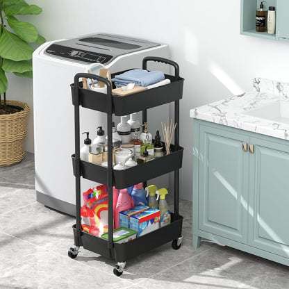 Sywhitta 3-Tier Plastic Rolling Utility Cart with Wheels for Storage,White