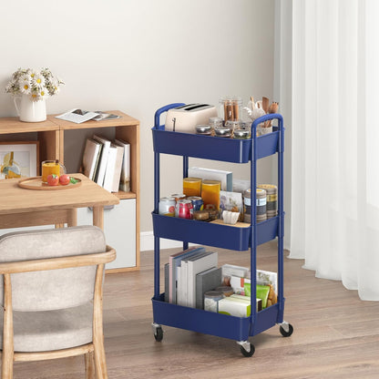 Sywhitta 3-Tier Plastic Rolling Utility Cart with Wheels for Storage,White