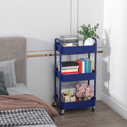 Sywhitta 3-Tier Plastic Rolling Utility Cart with Wheels for Storage,White