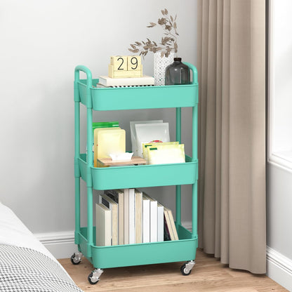 Sywhitta 3-Tier Plastic Rolling Utility Cart with Wheels for Storage,White