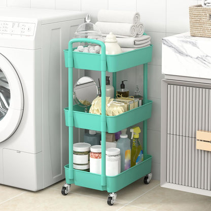 Sywhitta 3-Tier Plastic Rolling Utility Cart with Wheels for Storage,White