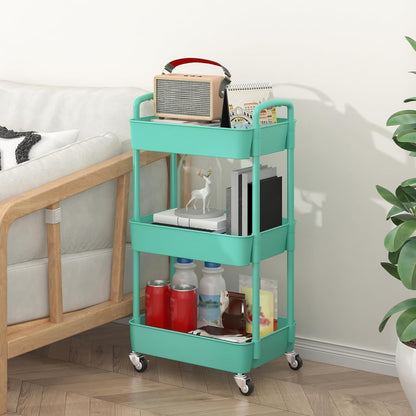 Sywhitta 3-Tier Plastic Rolling Utility Cart with Wheels for Storage,White