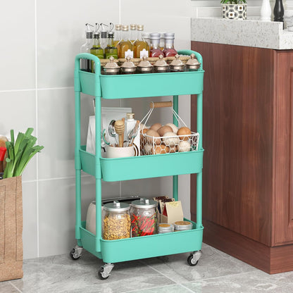 Sywhitta 3-Tier Plastic Rolling Utility Cart with Wheels for Storage,White