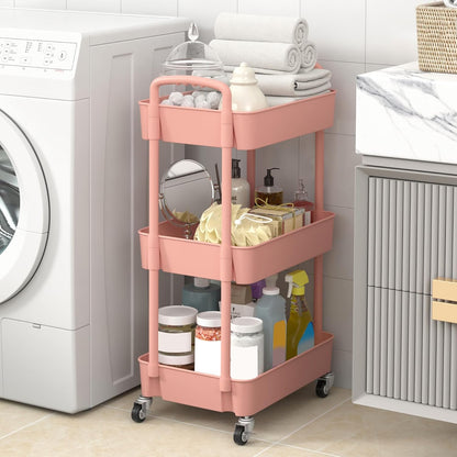 Sywhitta 3-Tier Plastic Rolling Utility Cart with Wheels for Storage,White