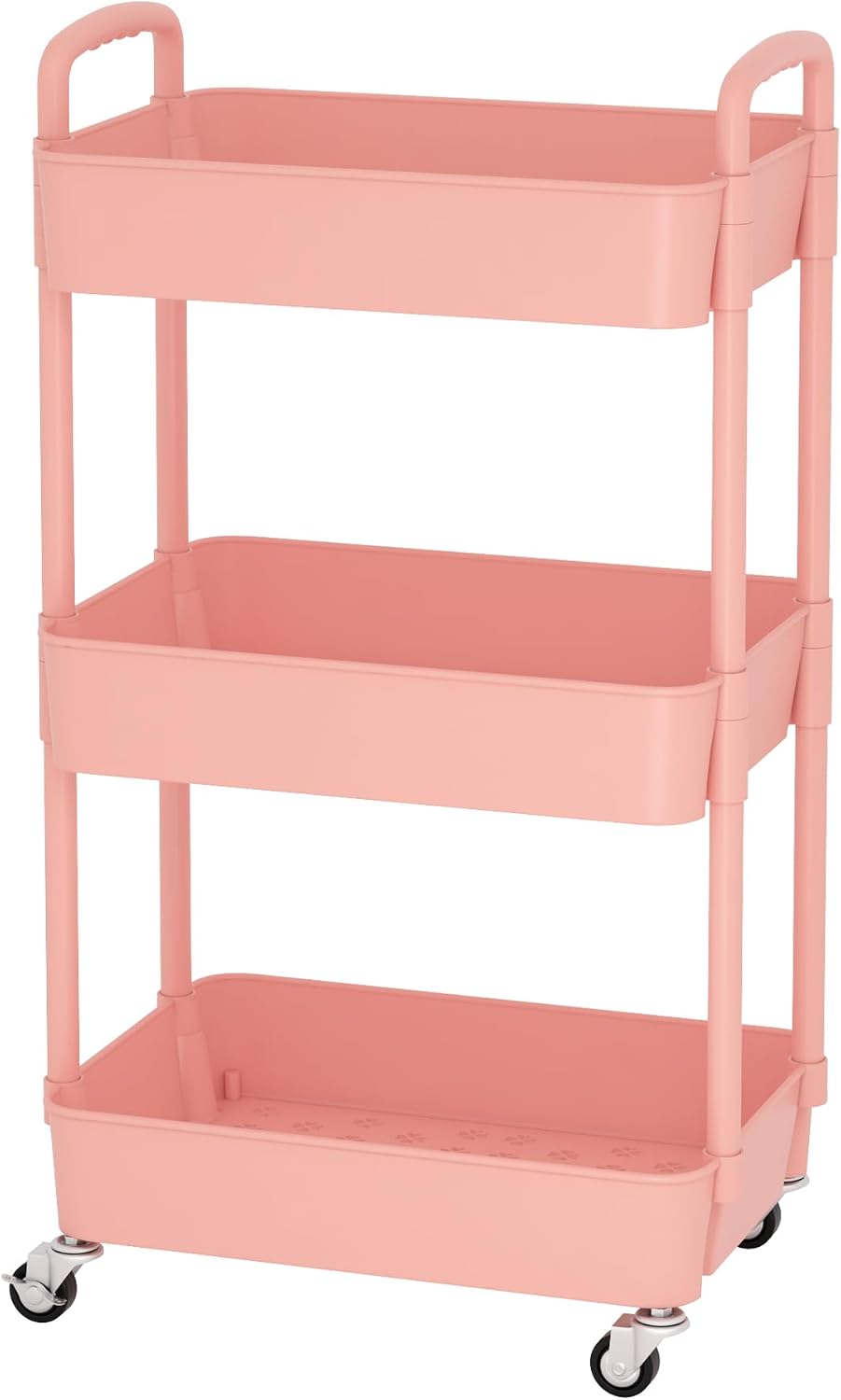 Sywhitta 3-Tier Plastic Rolling Utility Cart with Wheels for Storage,White