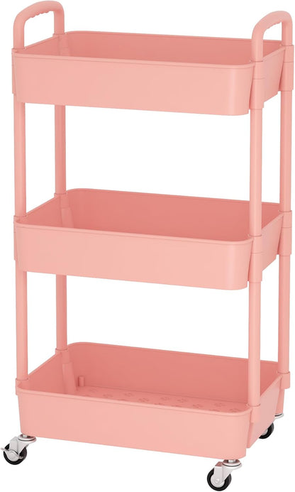 Sywhitta 3-Tier Plastic Rolling Utility Cart with Wheels for Storage,White