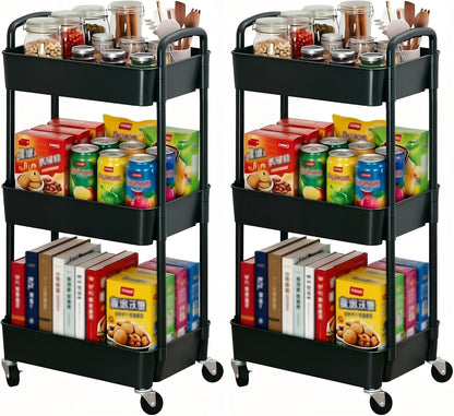 Sywhitta 3-Tier Plastic Rolling Utility Cart with Wheels for Storage,White