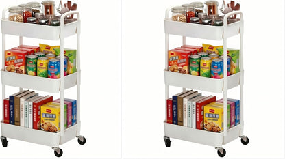Sywhitta 3-Tier Plastic Rolling Utility Cart with Wheels for Storage,White