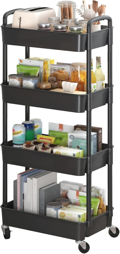 Sywhitta 3-Tier Plastic Rolling Utility Cart with Wheels for Storage,White