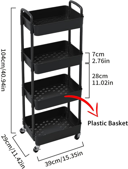 Sywhitta 3-Tier Plastic Rolling Utility Cart with Wheels for Storage,White