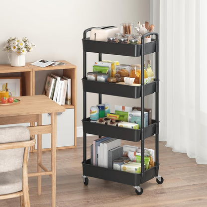 Sywhitta 3-Tier Plastic Rolling Utility Cart with Wheels for Storage,White
