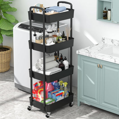 Sywhitta 3-Tier Plastic Rolling Utility Cart with Wheels for Storage,White