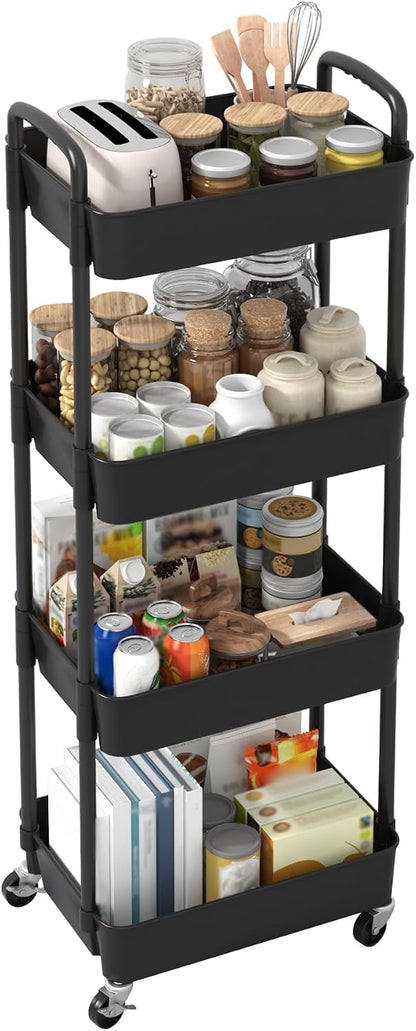 Sywhitta 3-Tier Plastic Rolling Utility Cart with Wheels for Storage,White