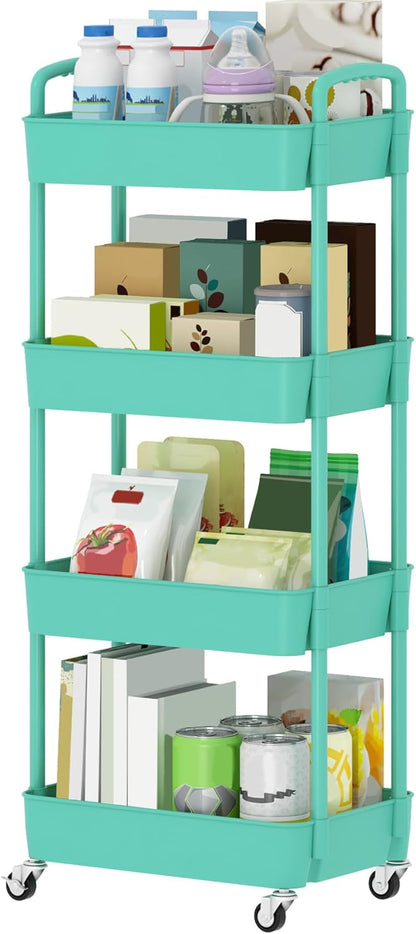 Sywhitta 3-Tier Plastic Rolling Utility Cart with Wheels for Storage,White