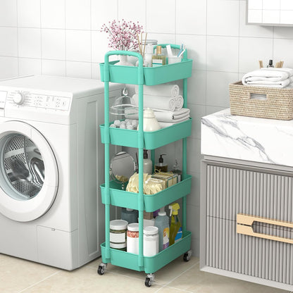 Sywhitta 3-Tier Plastic Rolling Utility Cart with Wheels for Storage,White