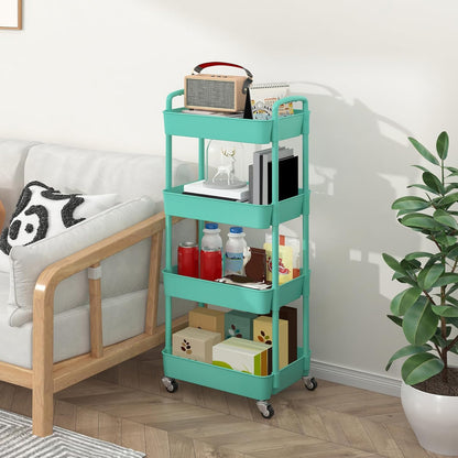 Sywhitta 3-Tier Plastic Rolling Utility Cart with Wheels for Storage,White