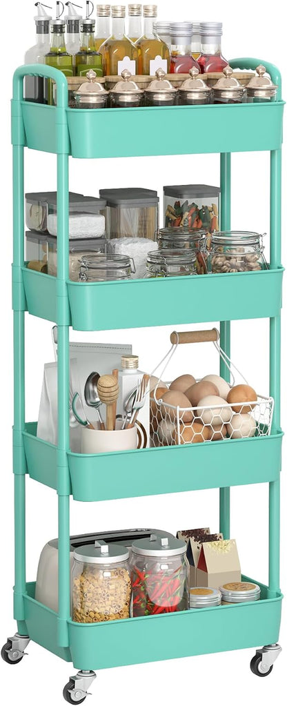 Sywhitta 3-Tier Plastic Rolling Utility Cart with Wheels for Storage,White