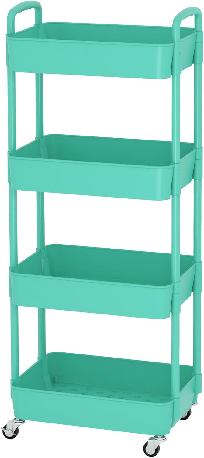 Sywhitta 3-Tier Plastic Rolling Utility Cart with Wheels for Storage,White