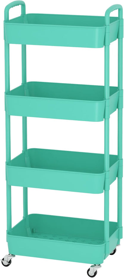 Sywhitta 3-Tier Plastic Rolling Utility Cart with Wheels for Storage,White