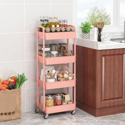Sywhitta 3-Tier Plastic Rolling Utility Cart with Wheels for Storage,White