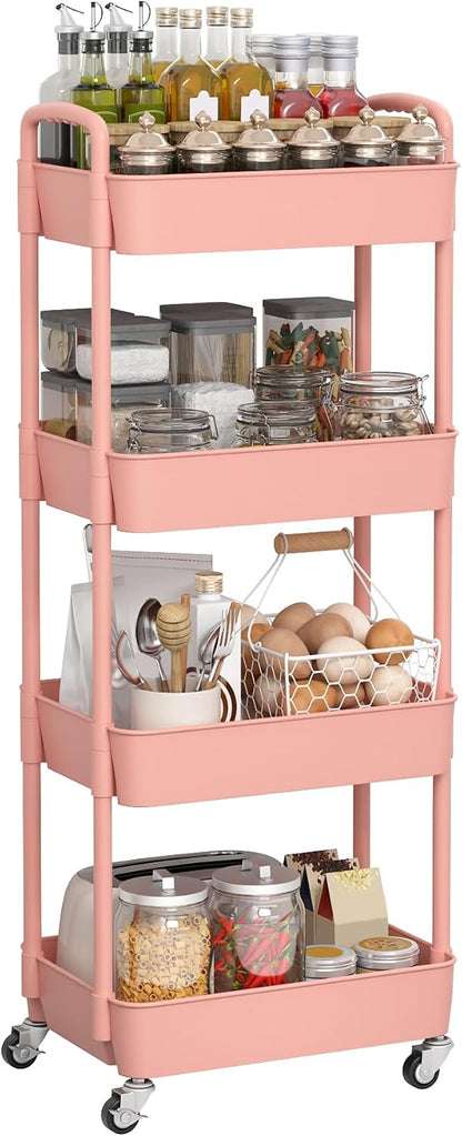 Sywhitta 3-Tier Plastic Rolling Utility Cart with Wheels for Storage,White