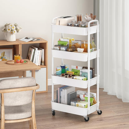 Sywhitta 3-Tier Plastic Rolling Utility Cart with Wheels for Storage,White