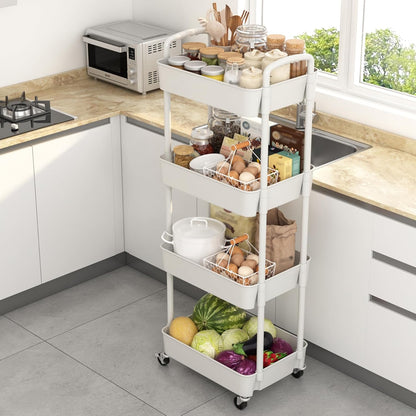 Sywhitta 3-Tier Plastic Rolling Utility Cart with Wheels for Storage,White