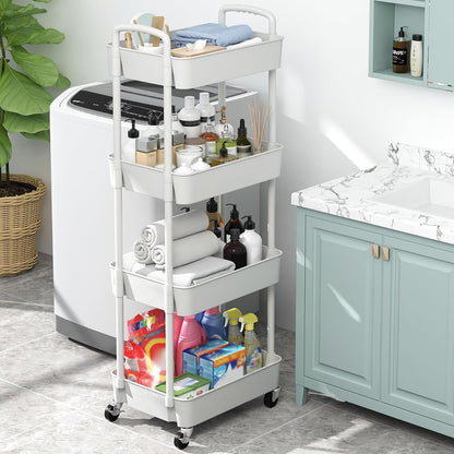 Sywhitta 3-Tier Plastic Rolling Utility Cart with Wheels for Storage,White