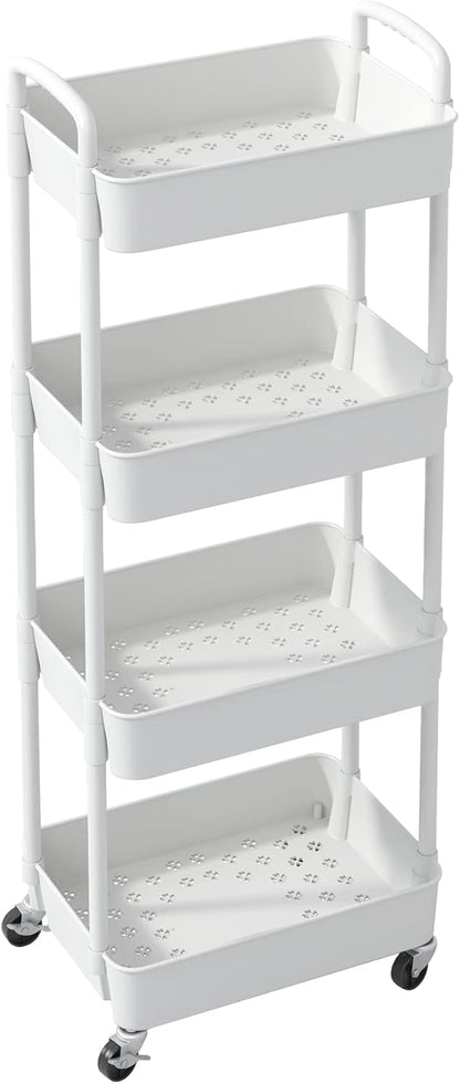 Sywhitta 3-Tier Plastic Rolling Utility Cart with Wheels for Storage,White