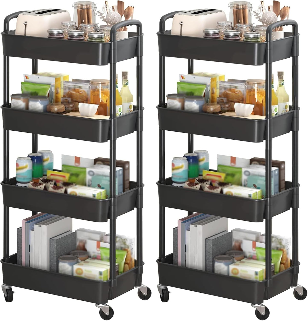 Sywhitta 3-Tier Plastic Rolling Utility Cart with Wheels for Storage,White