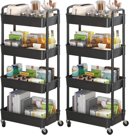 Sywhitta 3-Tier Plastic Rolling Utility Cart with Wheels for Storage,White