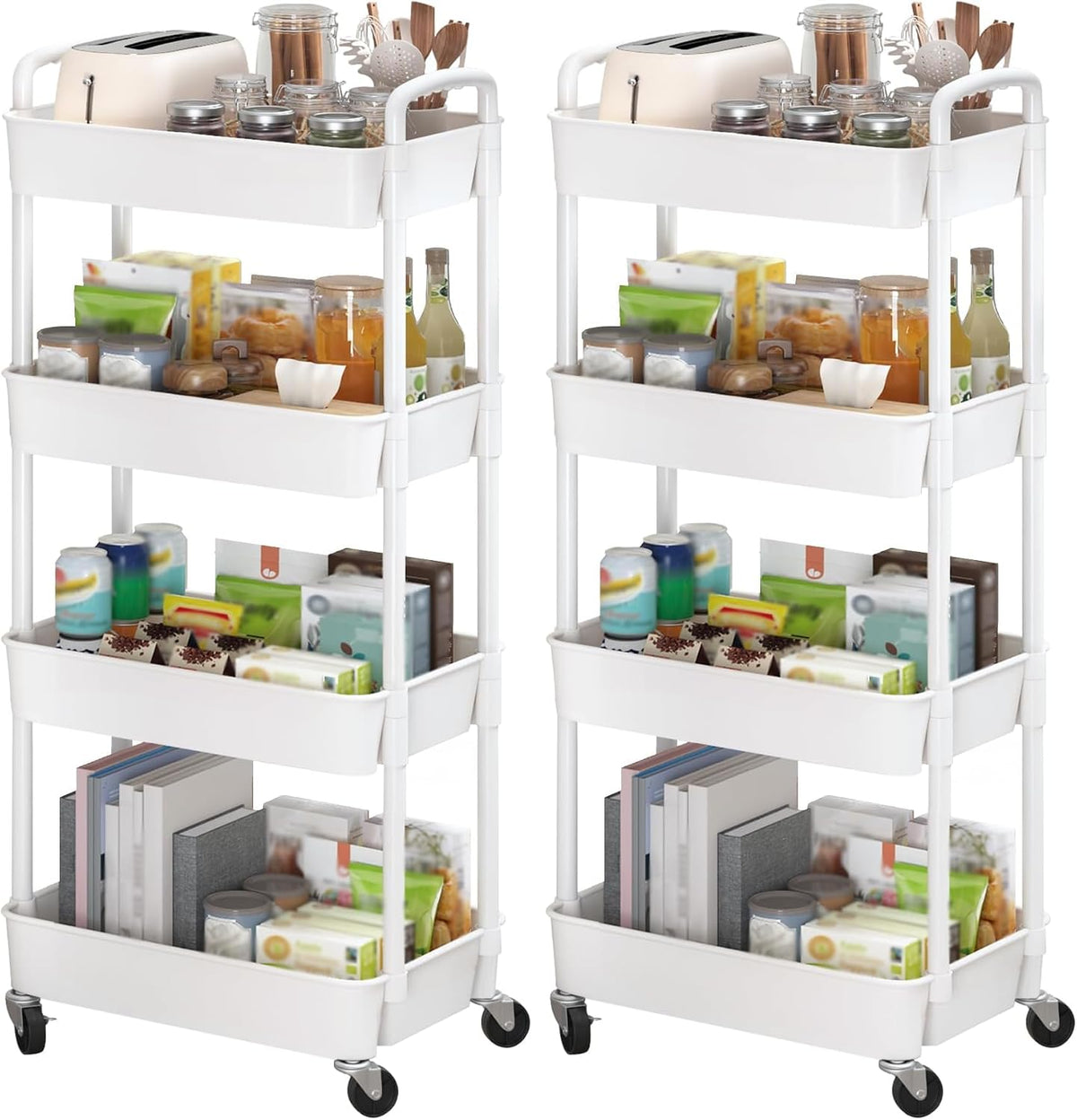 Sywhitta 3-Tier Plastic Rolling Utility Cart with Wheels for Storage,White