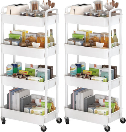 Sywhitta 3-Tier Plastic Rolling Utility Cart with Wheels for Storage,White