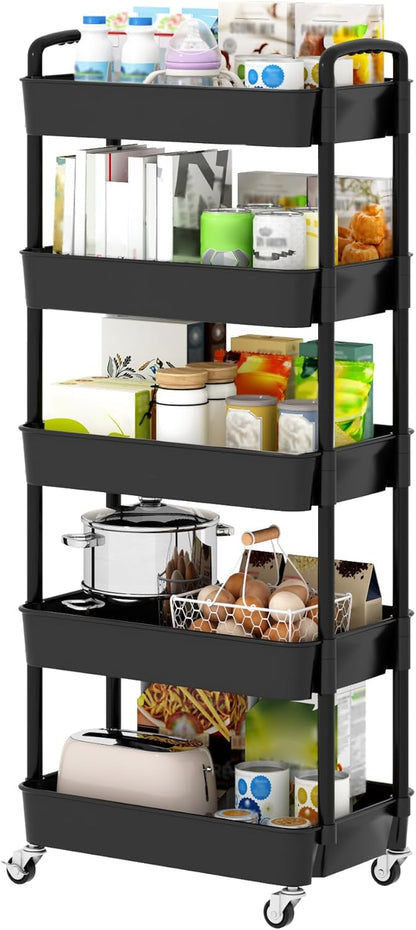 Sywhitta 3-Tier Plastic Rolling Utility Cart with Wheels for Storage,White