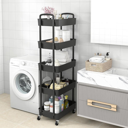 Sywhitta 3-Tier Plastic Rolling Utility Cart with Wheels for Storage,White