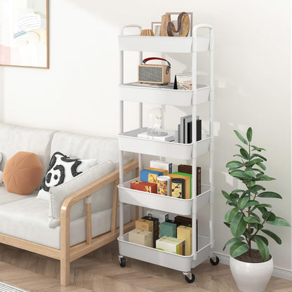 Sywhitta 3-Tier Plastic Rolling Utility Cart with Wheels for Storage,White