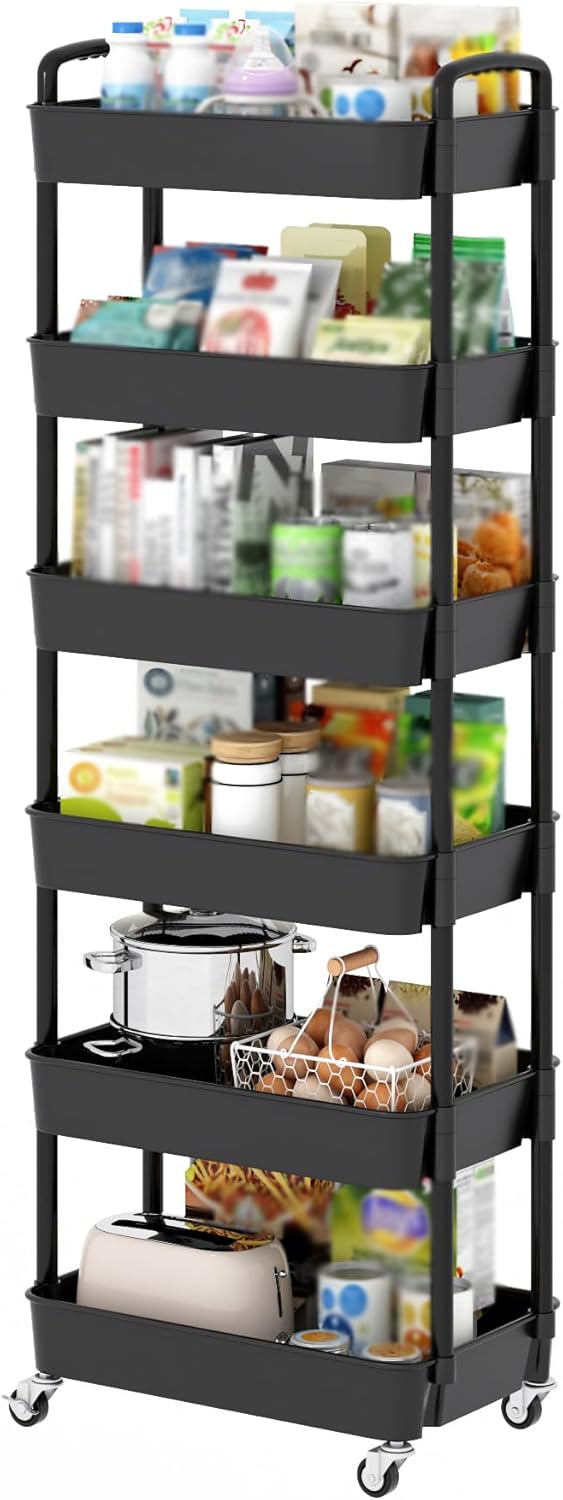 Sywhitta 3-Tier Plastic Rolling Utility Cart with Wheels for Storage,White