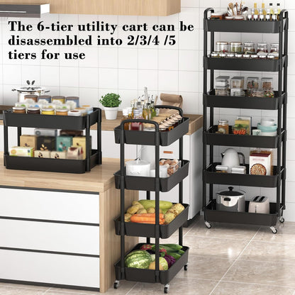 Sywhitta 3-Tier Plastic Rolling Utility Cart with Wheels for Storage,White