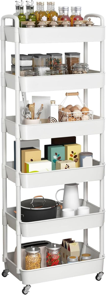 Sywhitta 3-Tier Plastic Rolling Utility Cart with Wheels for Storage,White