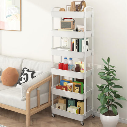 Sywhitta 3-Tier Plastic Rolling Utility Cart with Wheels for Storage,White
