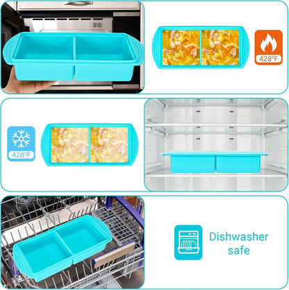 2‑Pack Silicone Freezer Trays with Lids, 2‑Compartment Food Moulds(Blue)