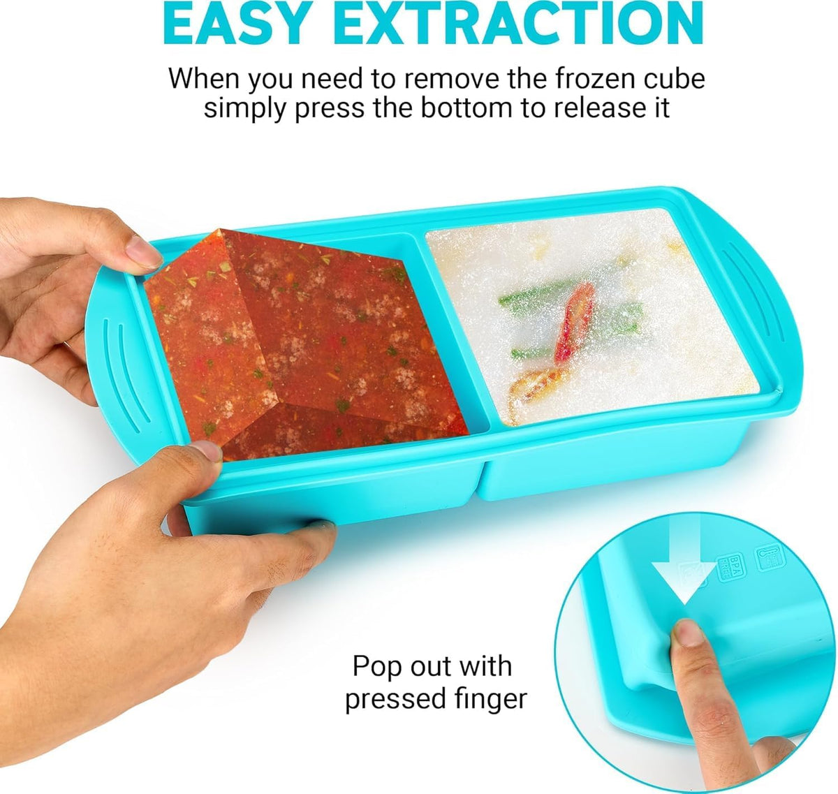 2‑Pack Silicone Freezer Trays with Lids, 2‑Compartment Food Moulds(Blue)