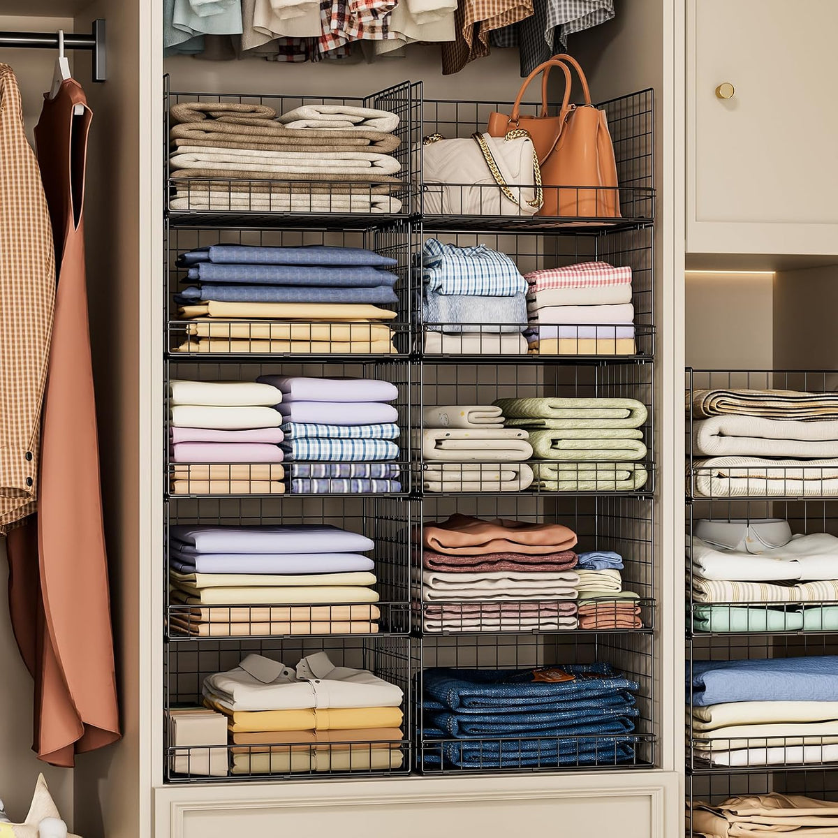 Yociyoga 4-Tier Stackable Closet Organizers and Storage Basket, Foldable Closet Shelf Organizer System, Space-Saving Clothes Storage Drawer Organizer for Wardrobe, White (Patent 30022416)