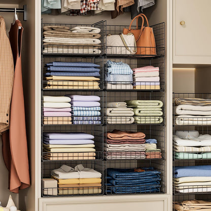 Yociyoga 4-Tier Stackable Closet Organizers and Storage Basket, Foldable Closet Shelf Organizer System, Space-Saving Clothes Storage Drawer Organizer for Wardrobe, White (Patent 30022416)
