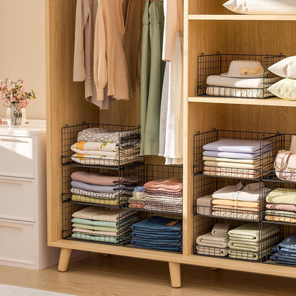 Yociyoga 4-Tier Stackable Closet Organizers and Storage Basket, Foldable Closet Shelf Organizer System, Space-Saving Clothes Storage Drawer Organizer for Wardrobe, White (Patent 30022416)
