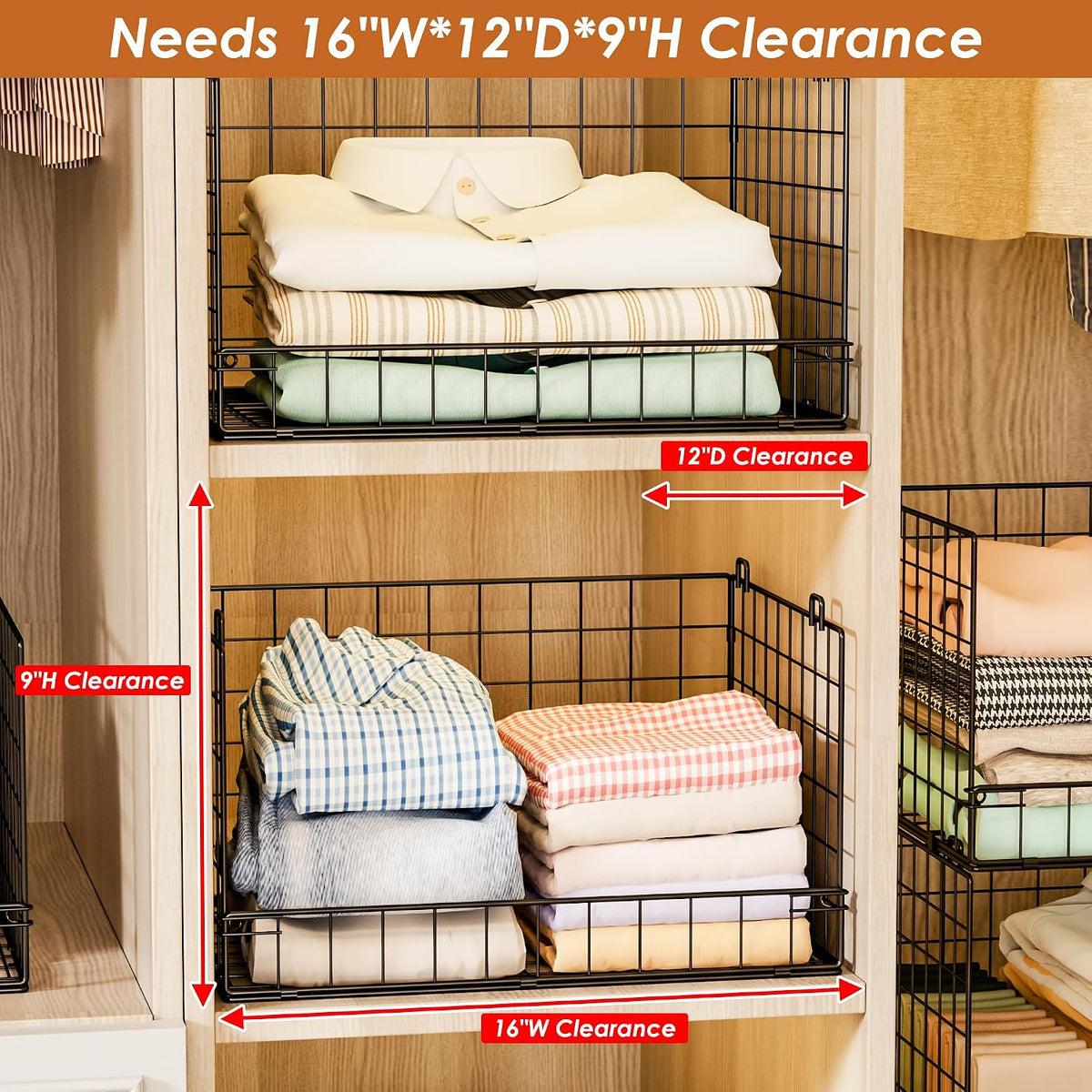 Yociyoga 4-Tier Stackable Closet Organizers and Storage Basket, Foldable Closet Shelf Organizer System, Space-Saving Clothes Storage Drawer Organizer for Wardrobe, White (Patent 30022416)